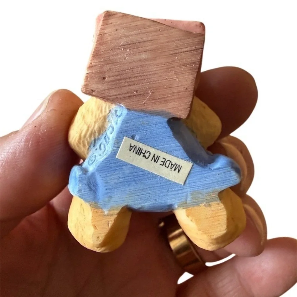 Cherished Teddies Mini Teddy Bear Figurine‎ Reading Book with Bird 2.5in